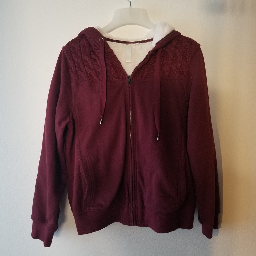 Faux Fur Lined Burgundy Hoodie